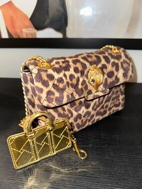 Kurt Geiger Leopard Quilted Mini Chain Shoulder Bag with Gold Hardware